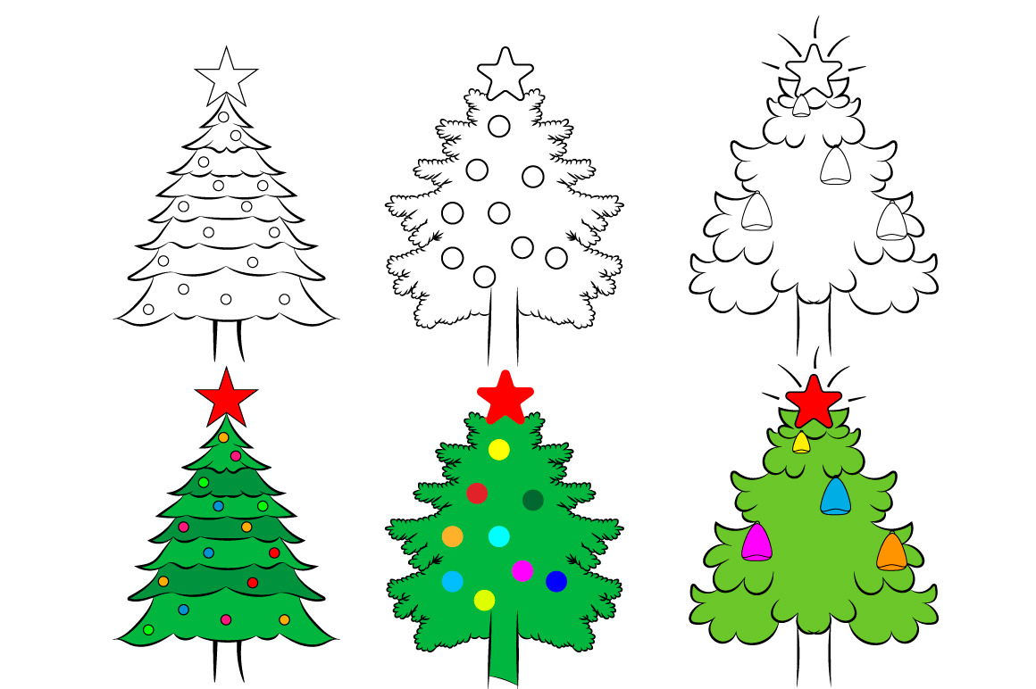 Christmas tree set template. vector | Vector Graphics ~ Creative Market