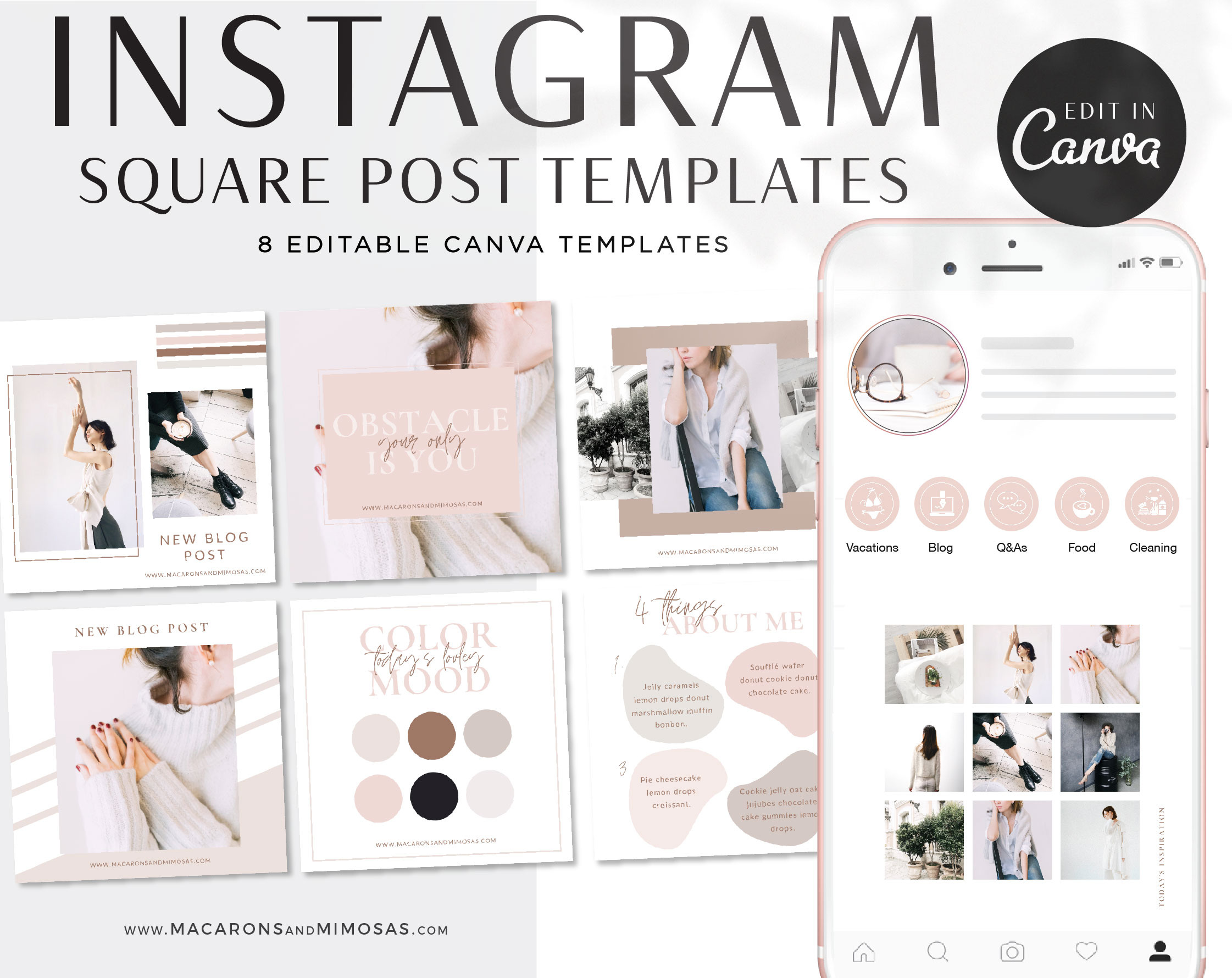 Instagram Post Templates // Chloe | Social Media Templates ~ Creative ...