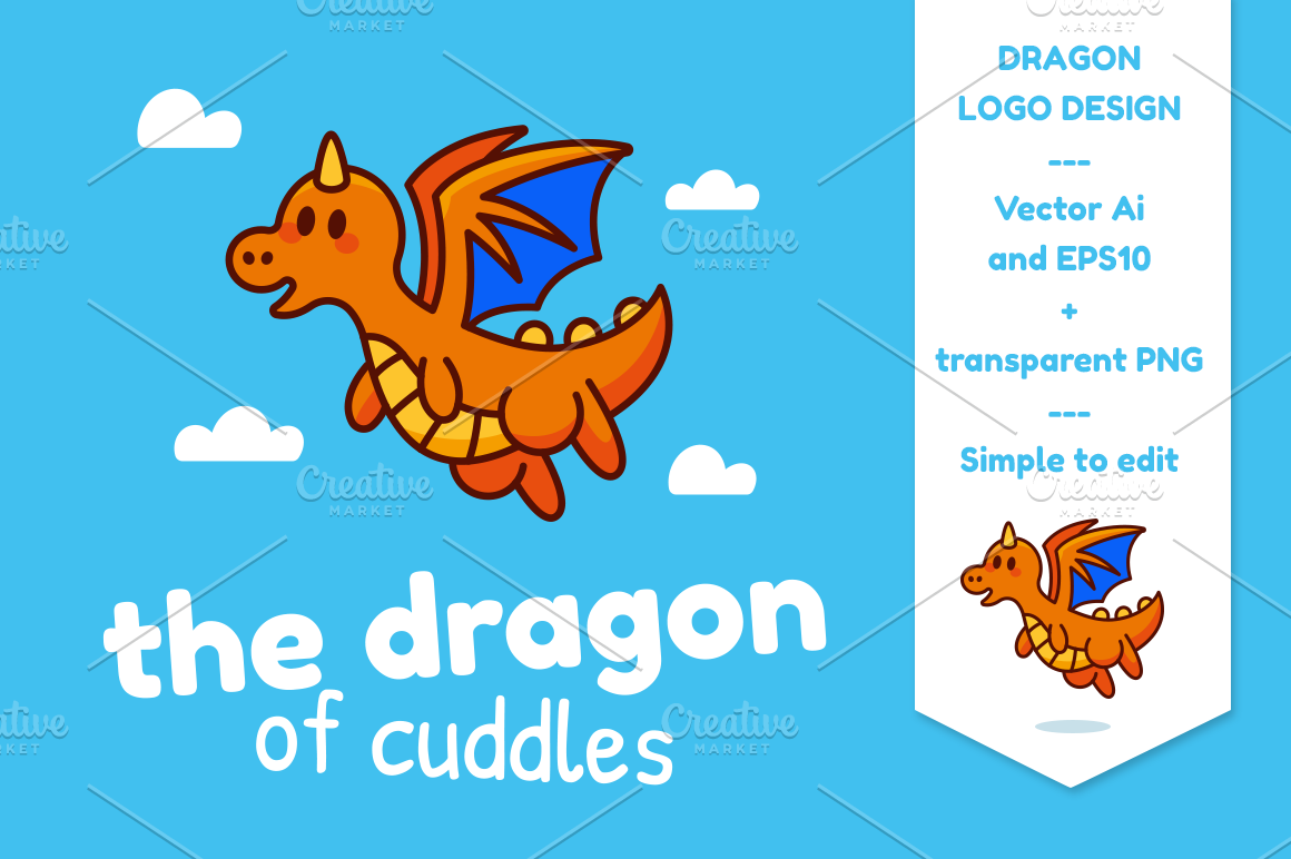 The Dragon Of Cudddles Logo Mascot Creative Illustrator Templates Creative Market