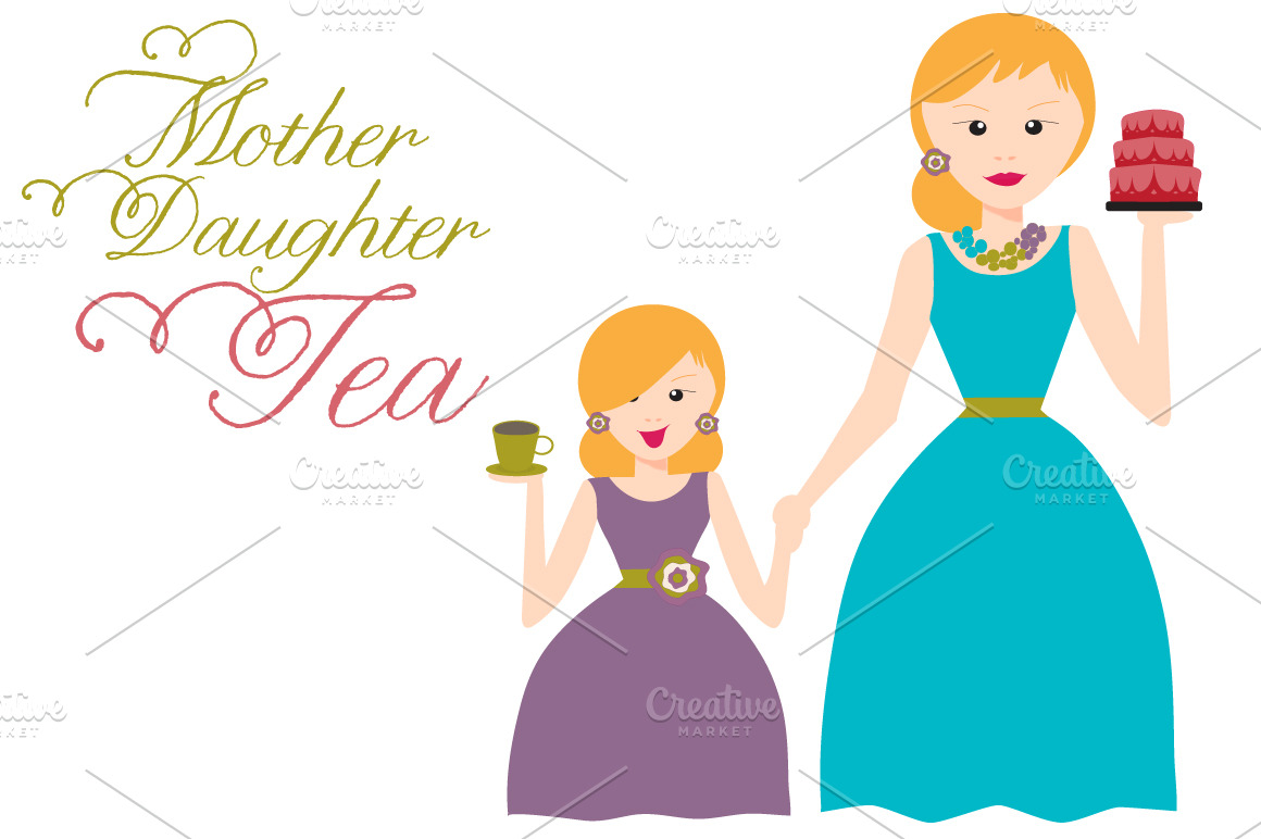 Mother Daughter Tea Illustrator Graphics Creative Market