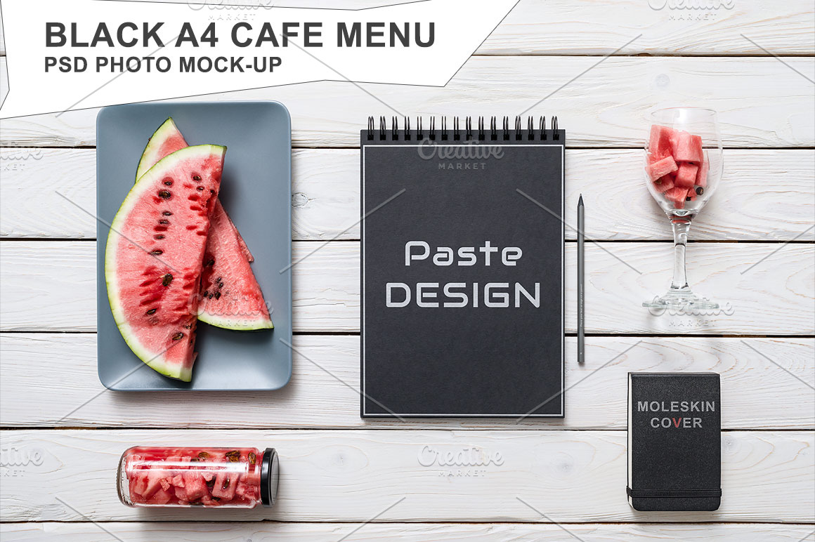 Download Black A4 Cafe Menu Mockup Creative Photoshop Templates Creative Market