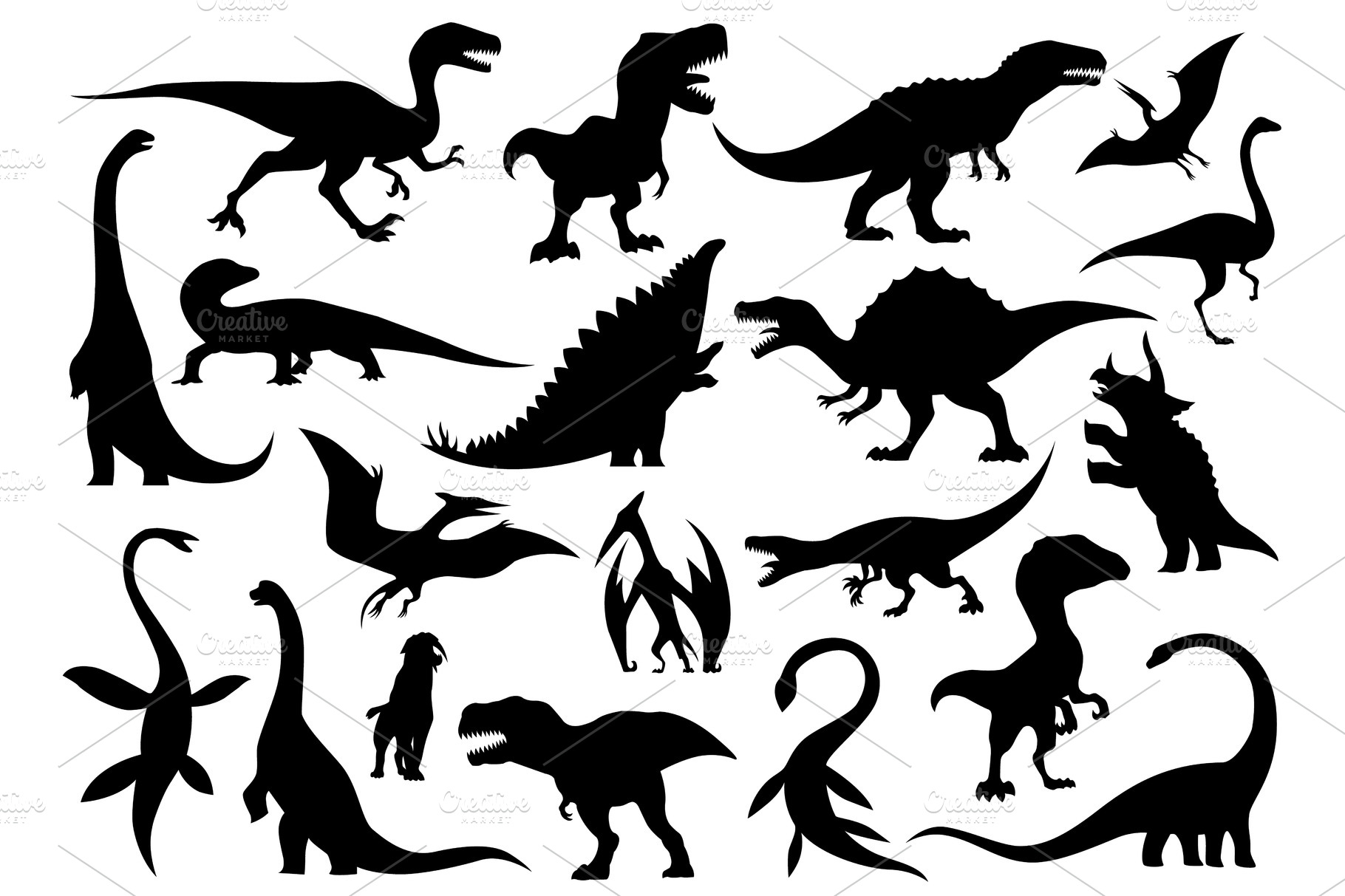 Dinosaur silhouettes set. Dino | Animal Illustrations ~ Creative Market