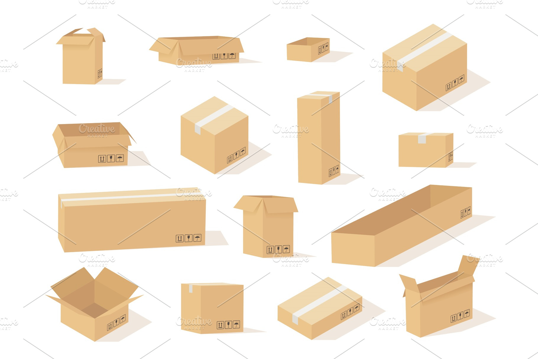 Download Cardboard Box Boxes Open And Closed Pre Designed Vector Graphics Creative Market