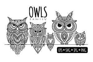 Download Owls Family Tribal Ornament Zenart Pre Designed Vector Graphics Creative Market