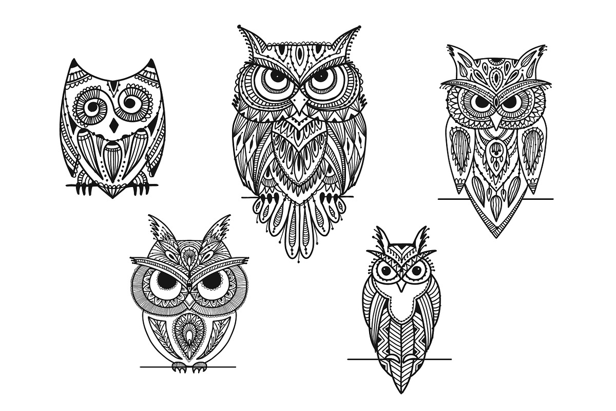 Download Owls family, tribal ornament. Zenart | Pre-Designed Vector ...