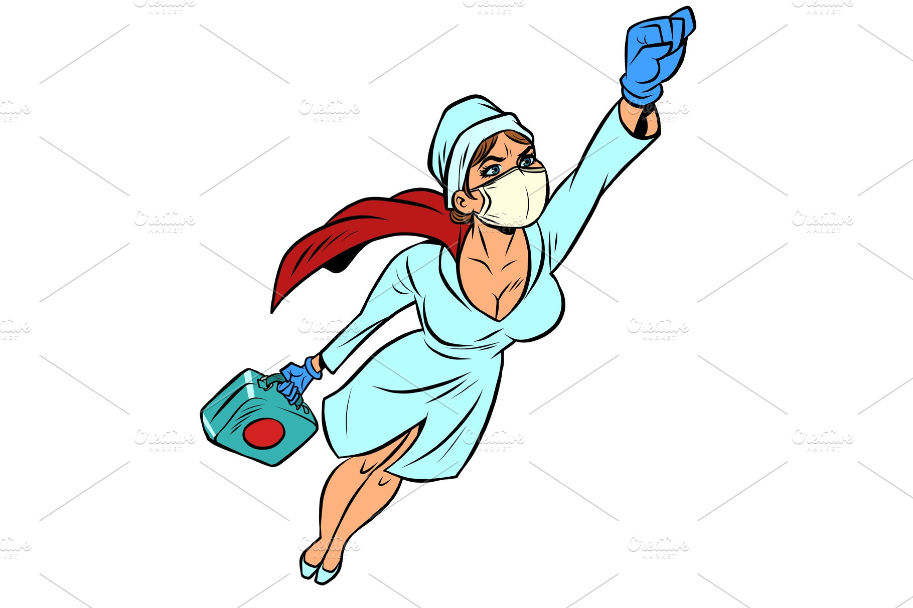 Super Hero Nurse Flying With A Pre Designed Vector Graphics ~ Creative Market