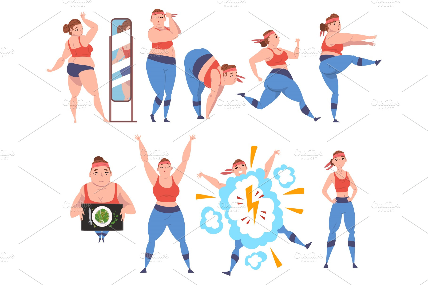 Plump Girl Doing Sport Exercises | Food Illustrations ~ Creative Market