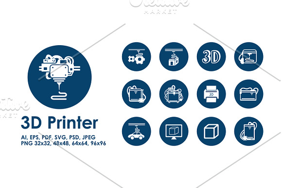 3d Printer Icons Pre Designed Photoshop Graphics Creative Market