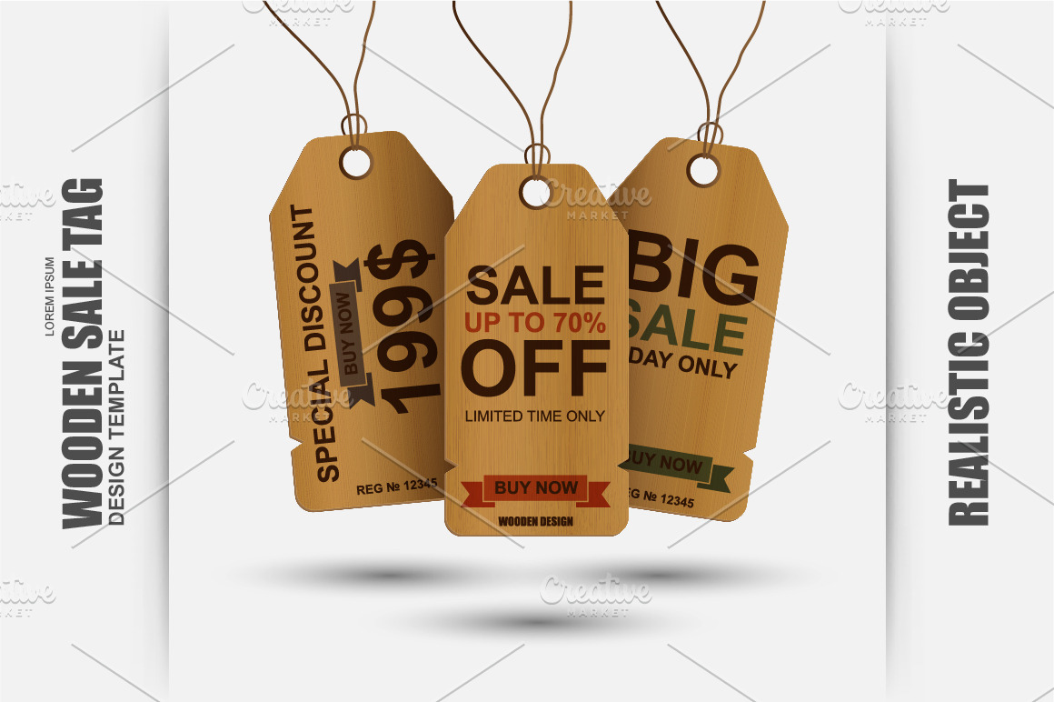 Realistic Wooden Sale Tag Vector | Graphic Objects ~ Creative Market