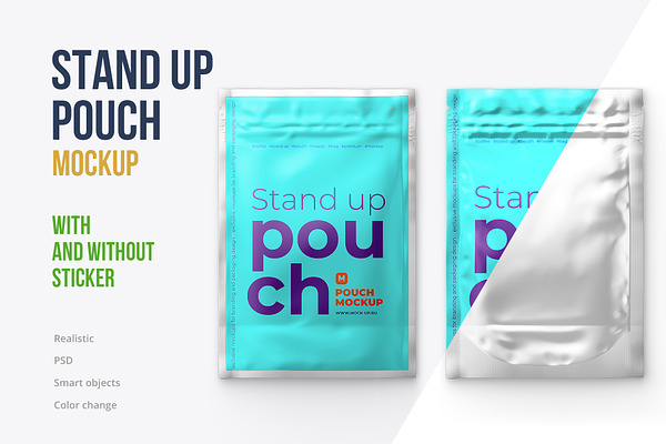 Download Stand Up Pouch Front And Half Side Creative Photoshop Templates Creative Market