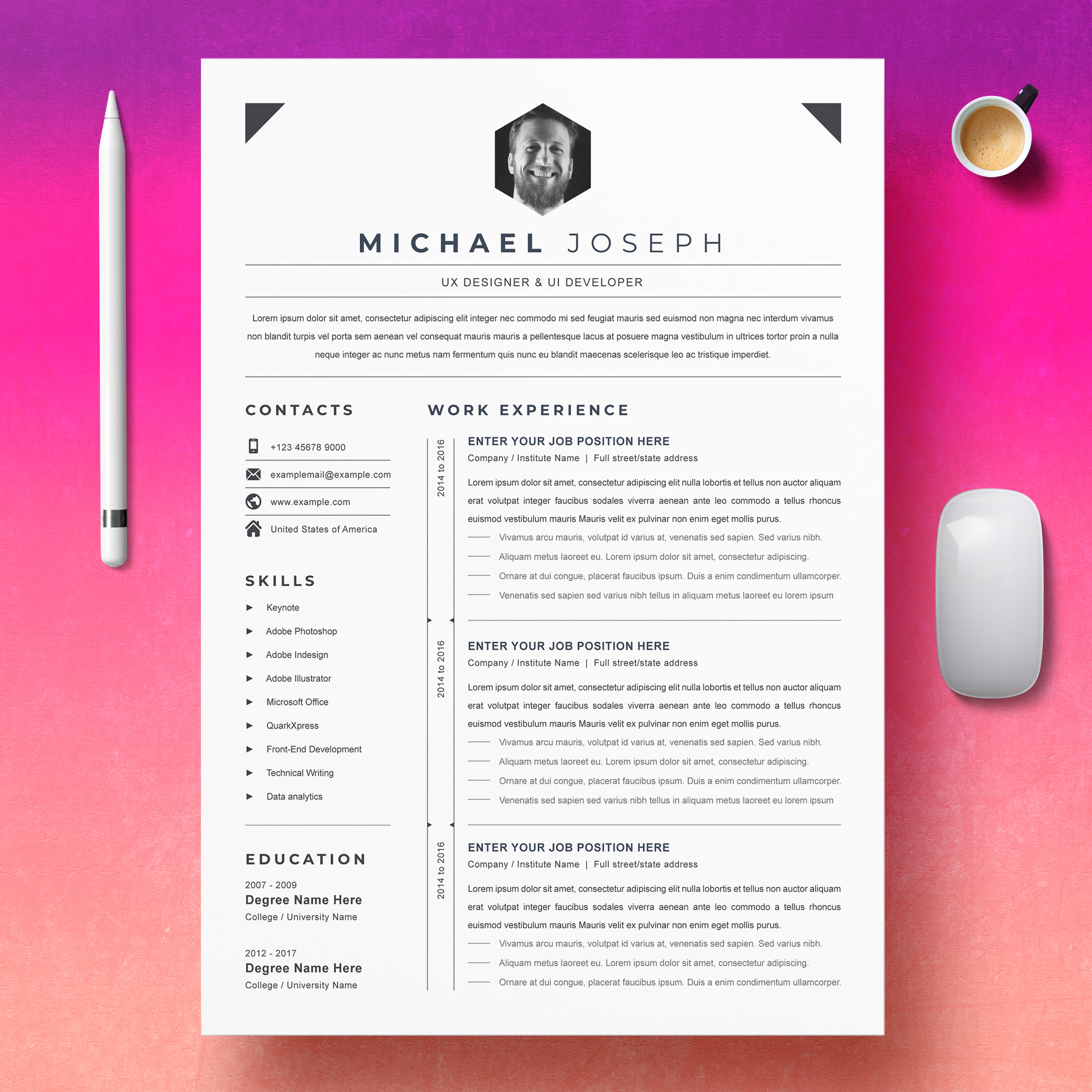 Simple Cv Resume Word Template Ui Ux Creative Illustrator Templates Creative Market