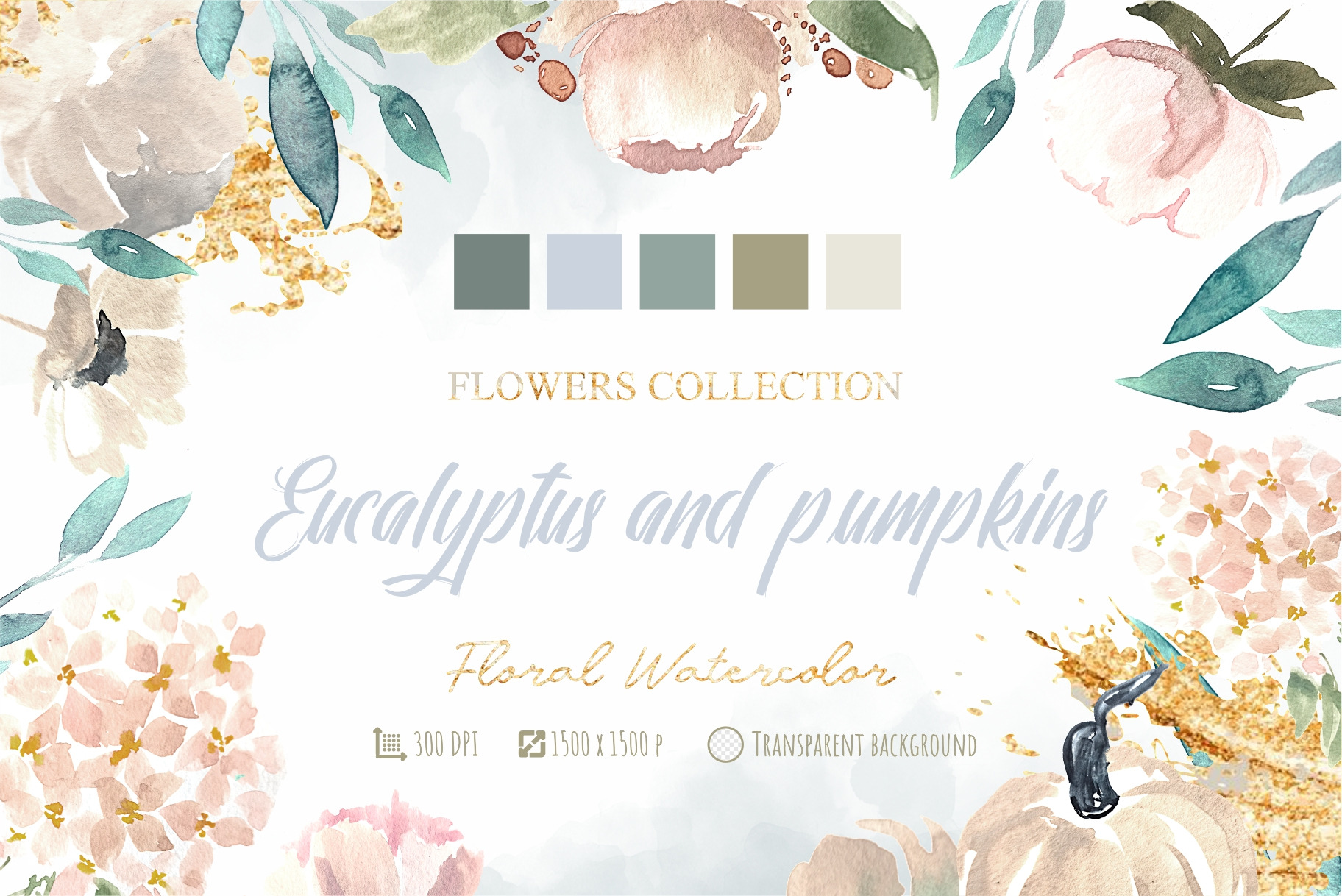 Watercolor Floral Eucalyptus pumpkin | Graphic Patterns ~ Creative Market