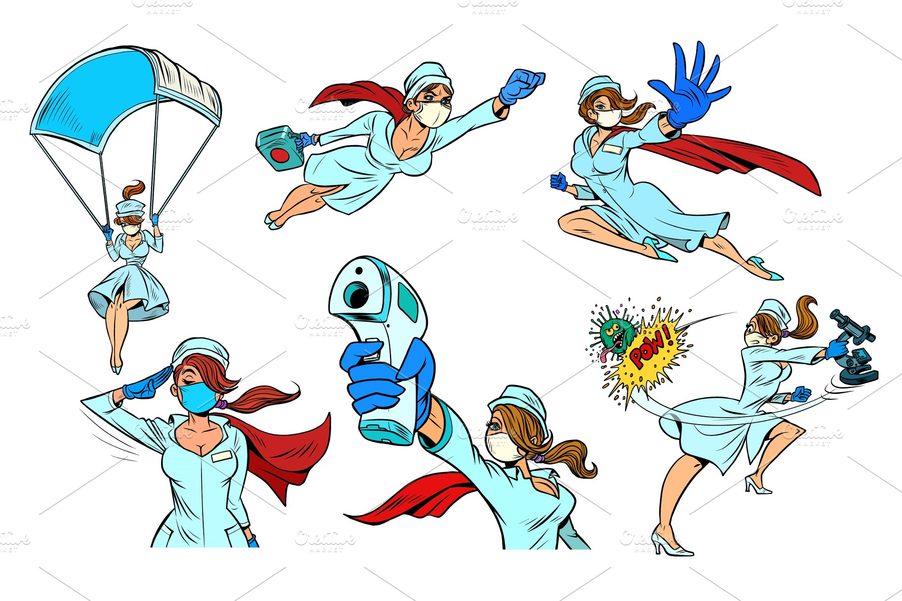 Super Hero Nurse Set Collection Healthcare Illustrations ~ Creative Market