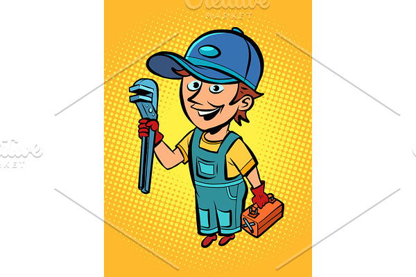 Muscular plumber with a monkey | Pre-Designed Vector Graphics ...