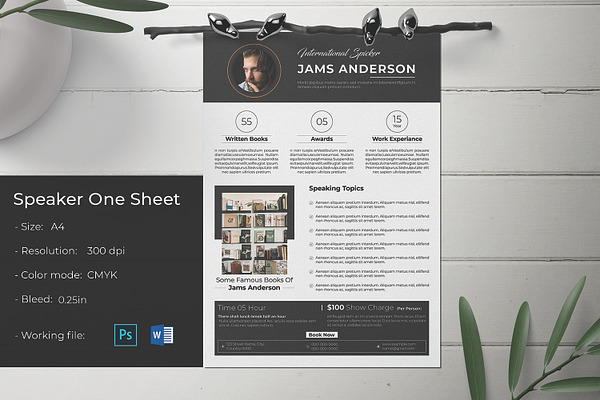 Speaker One Sheet Template | Creative Photoshop Templates ~ Creative Market