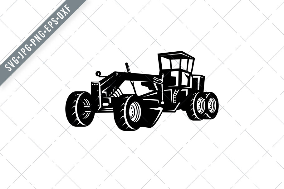 Download Vintage Road Grader Motor Grader Svg Pre Designed Illustrator Graphics Creative Market