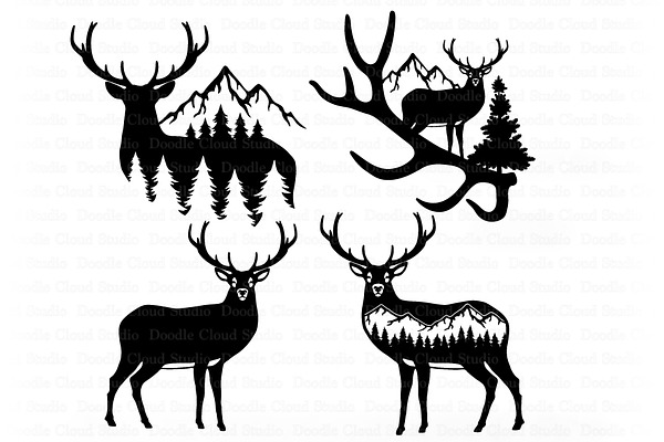 Deer in Forest Silhouette SVG.Nature | Pre-Designed Photoshop Graphics