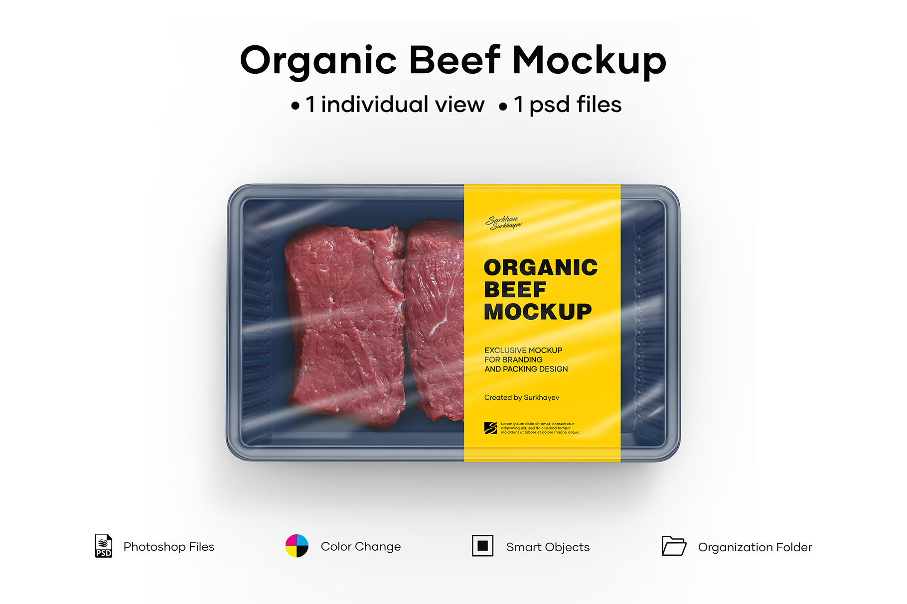 Download Sliced Beef Tray Mockup Creative Photoshop Templates Creative Market