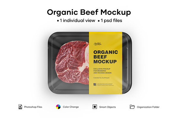 Download Sliced Beef Tray Mockup Creative Photoshop Templates Creative Market