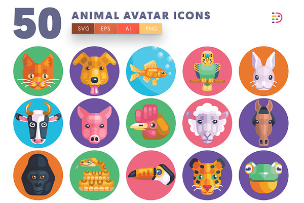 Download 50 Animal Avatar Icons Pre Designed Photoshop Graphics Creative Market