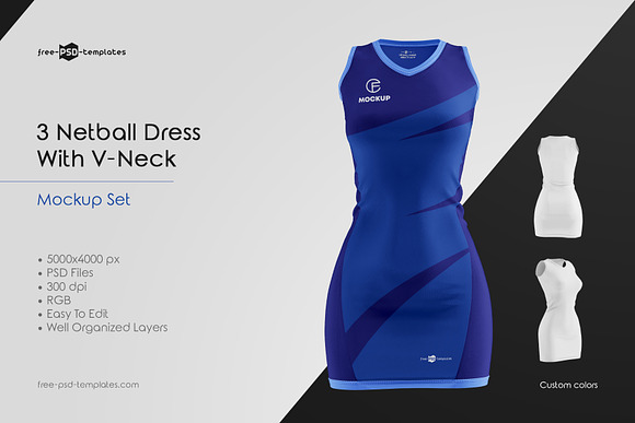 Download Netball Dress With V Neck Mockup Set Creative Product Mockups Creative Market