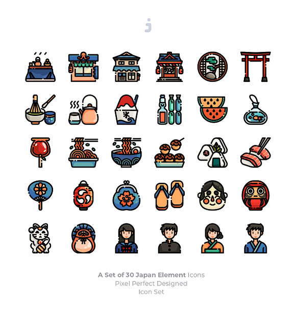 30 Japan Element Icon Set Pre Designed Illustrator Graphics Creative Market