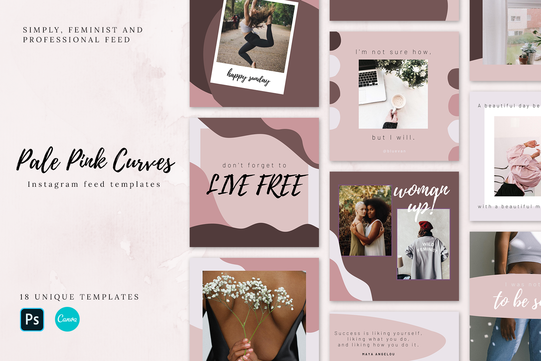 Pale Pink Curves Instagram Templates | Social Media Templates ...