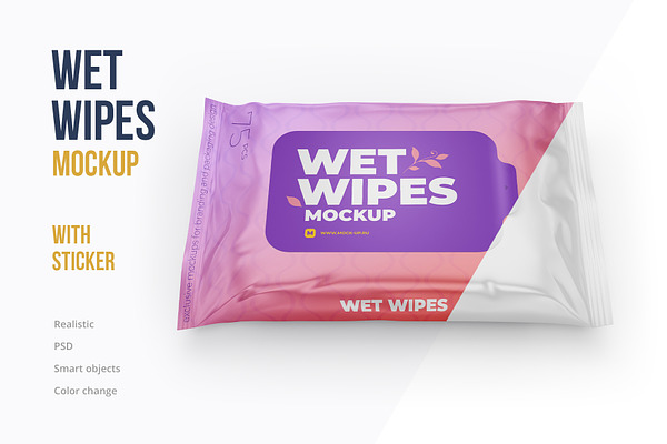 Download Wet Wipes With Sticker Mockup Creative Market