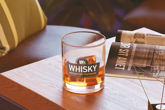 Download Glass Mockup Whiskey Glass Creative Photoshop Templates Creative Market