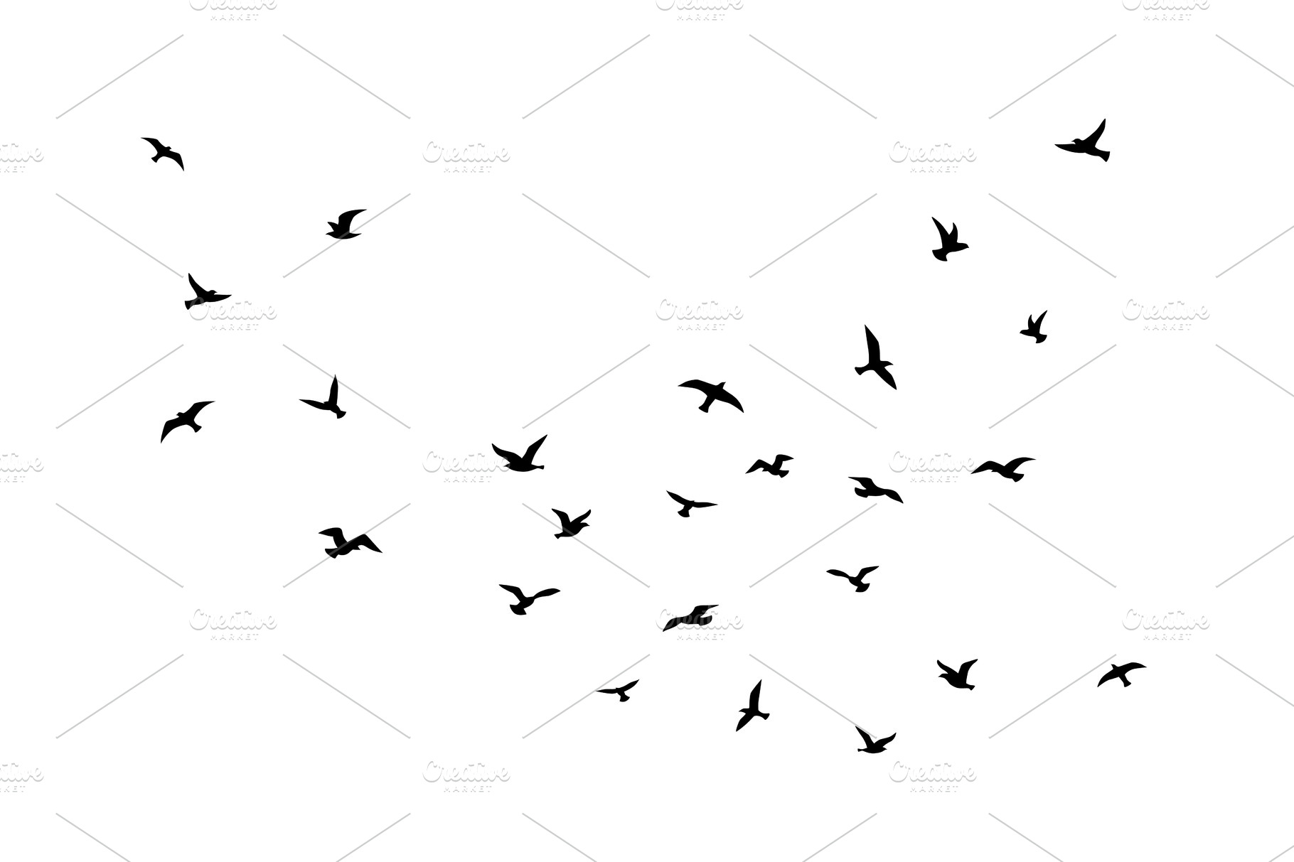 Flying bird. Flock of birds black | Animal Illustrations ~ Creative Market