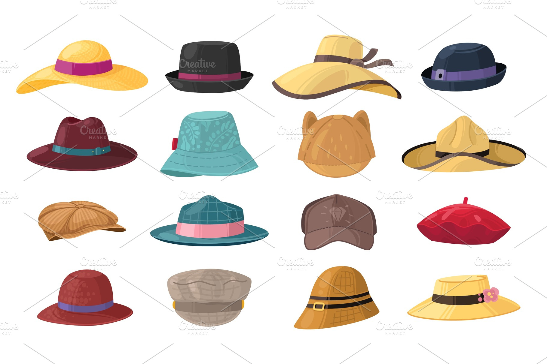 Cartoon hats. Stylish man and woman | Illustrations ~ Creative Market