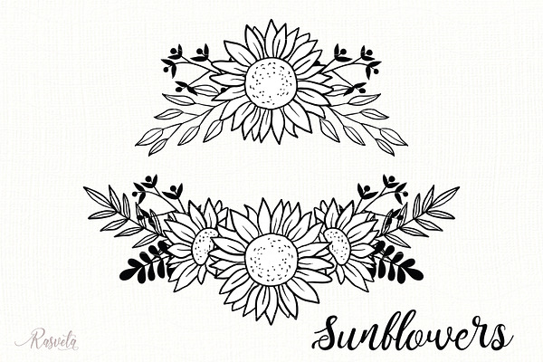 Download Sunflower Monogram Frames 5 Pre Designed Photoshop Graphics Creative Market