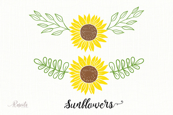 Download Divider Doodle Sunflower With Leaves Pre Designed Photoshop Graphics Creative Market PSD Mockup Templates