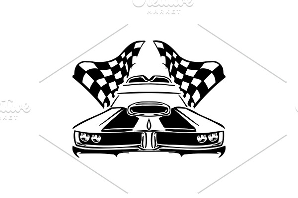 Set of sport car racing logo, emblems and badges isolated on black