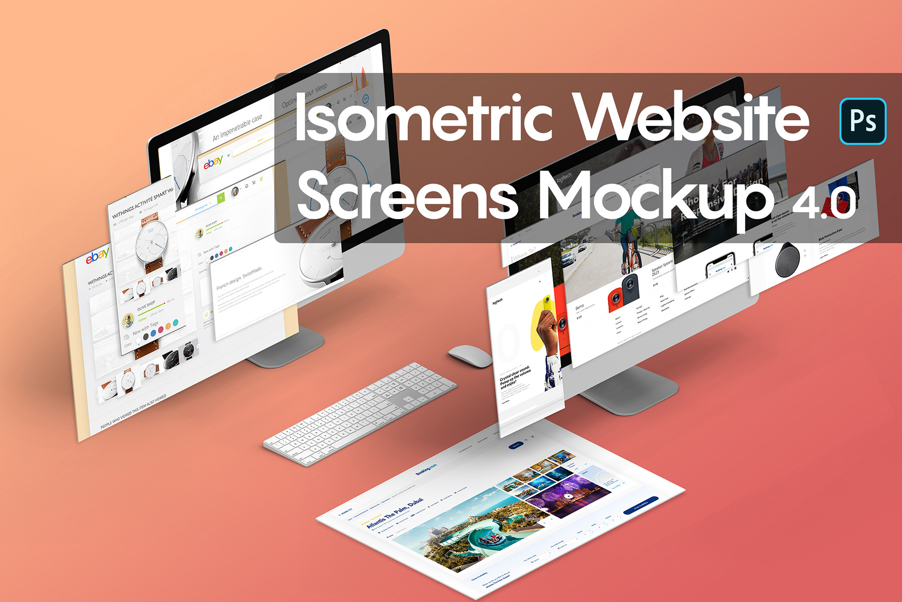 Download Isometric Website Screens Mockup 4 0 Creative Photoshop Templates Creative Market