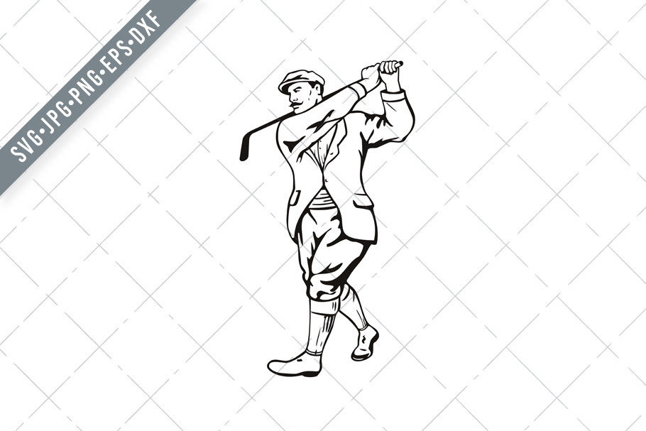 Download Cowboy Golfer Leaning Golf Club Svg Pre Designed Illustrator Graphics Creative Market