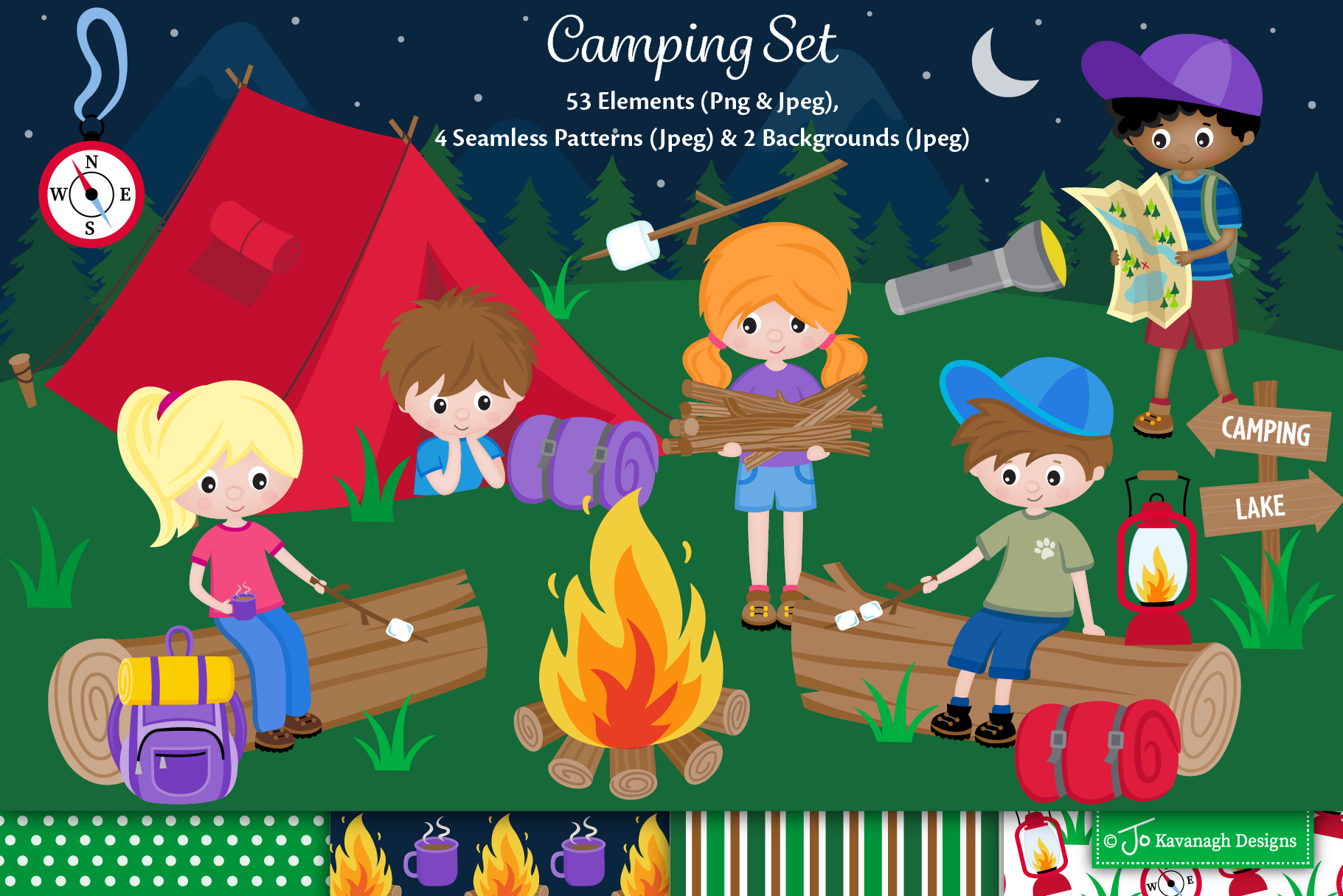 Camping Clipart, Summer Camp -C47 | Illustrations ~ Creative Market