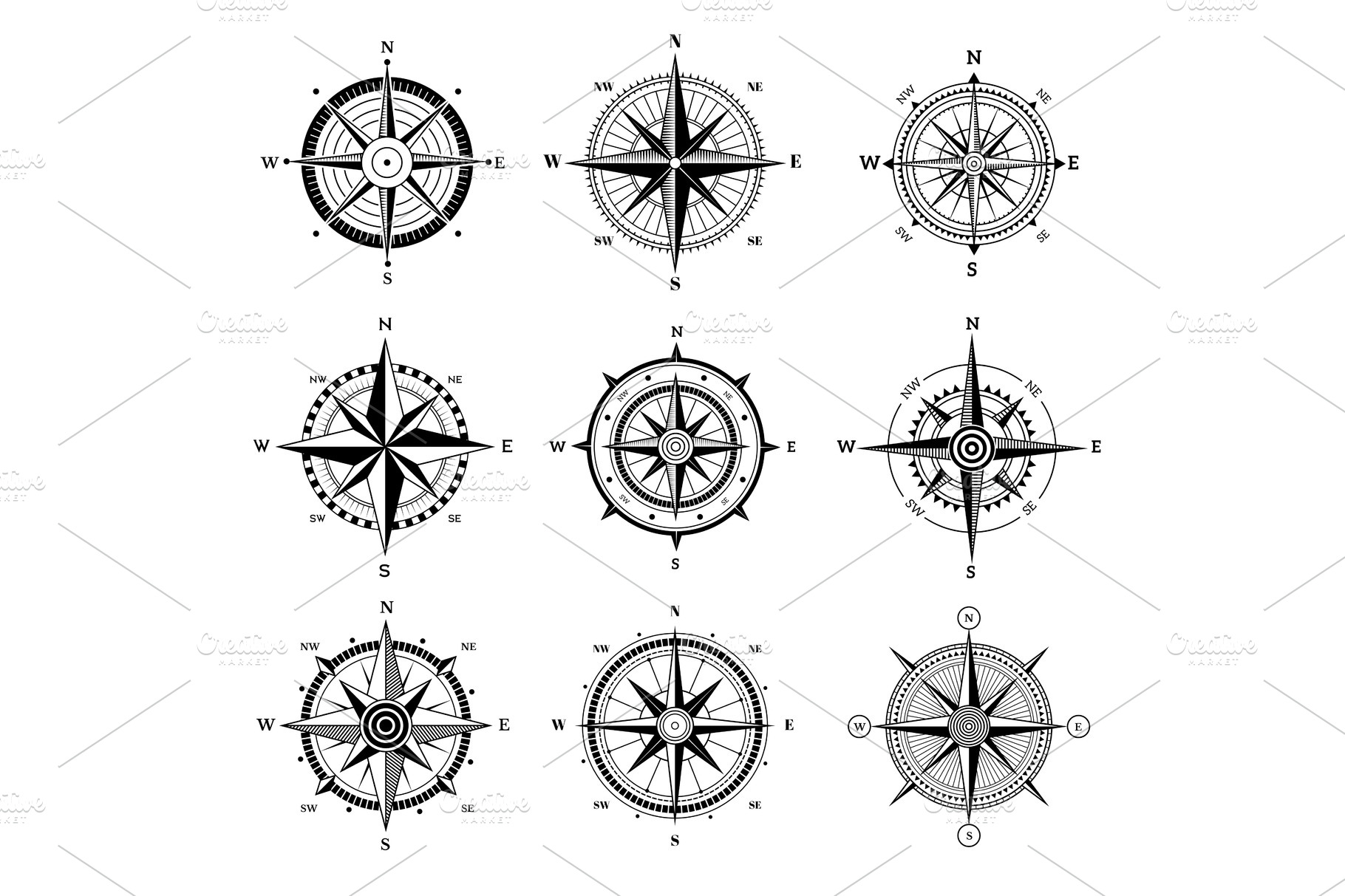 Wind rose set. Travel adventure | Background Graphics ~ Creative Market