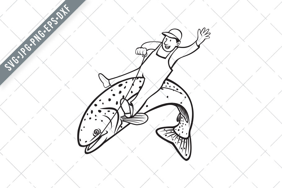 Download Trout Fisherman Riding Steelhead Svg Pre Designed Illustrator Graphics Creative Market