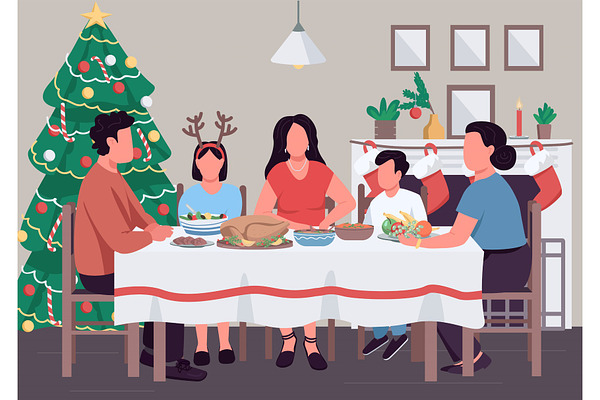 Download Christmas Family Dinner Illustration Pre Designed Photoshop Graphics Creative Market PSD Mockup Templates