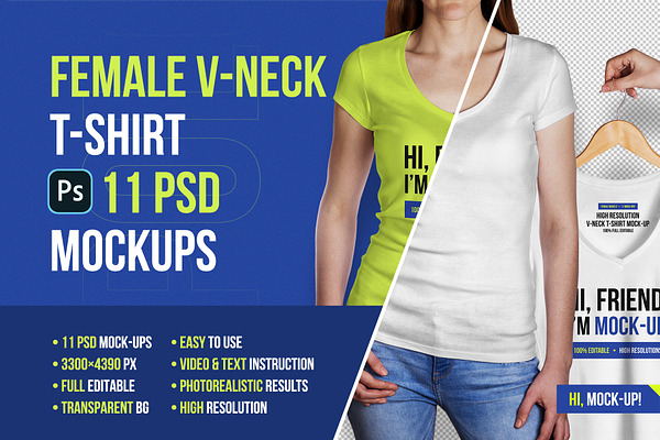 Download Female V Neck T Shirt Mockup Creative Market