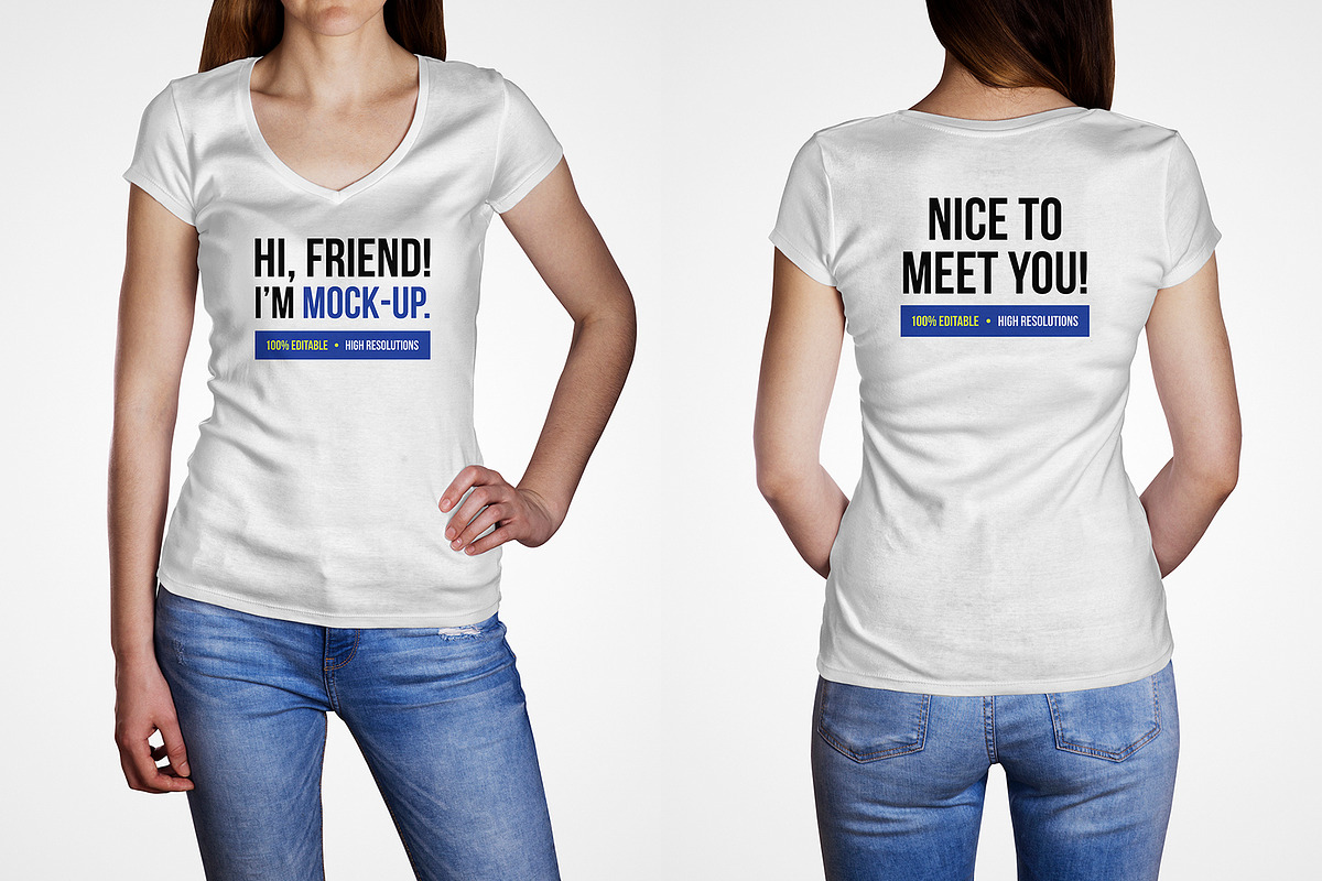 Download Female V Neck T-Shirt Mockup | Creative Photoshop ...