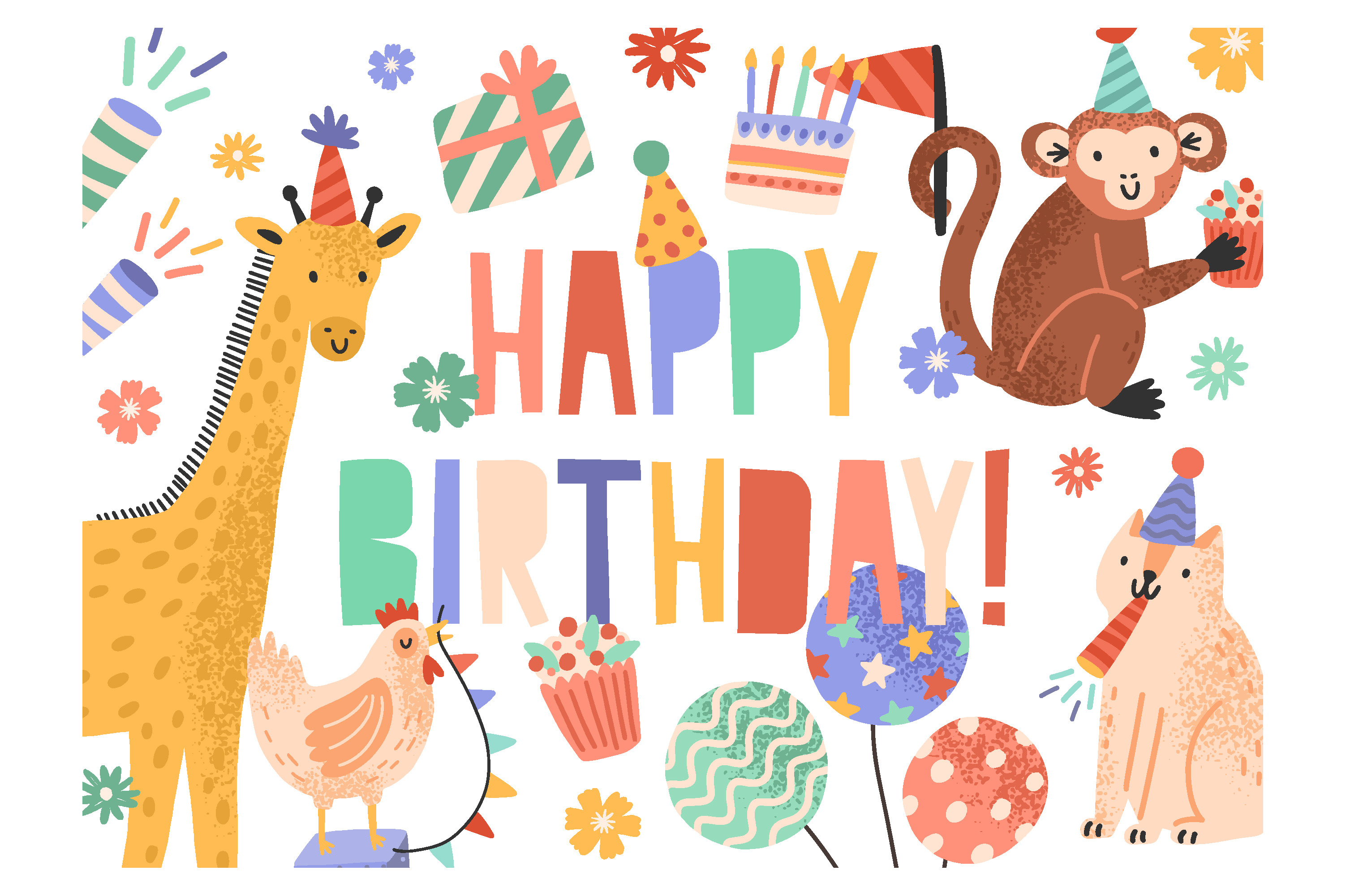 Birthday greeting card | Animal Illustrations ~ Creative Market