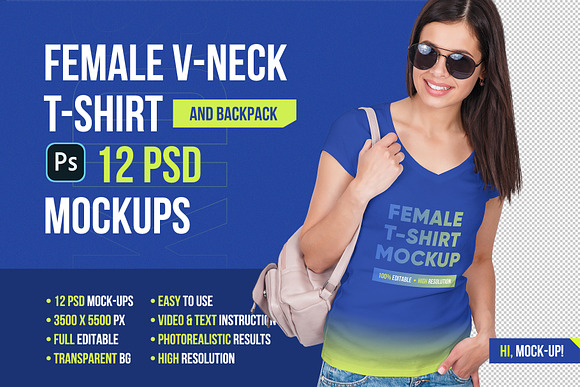 Download Female V Neck T Shirt Mockup Creative Market