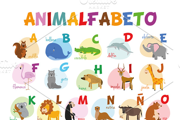 Spanish animal alphabet Vector | Pre-Designed Illustrator Graphics ...