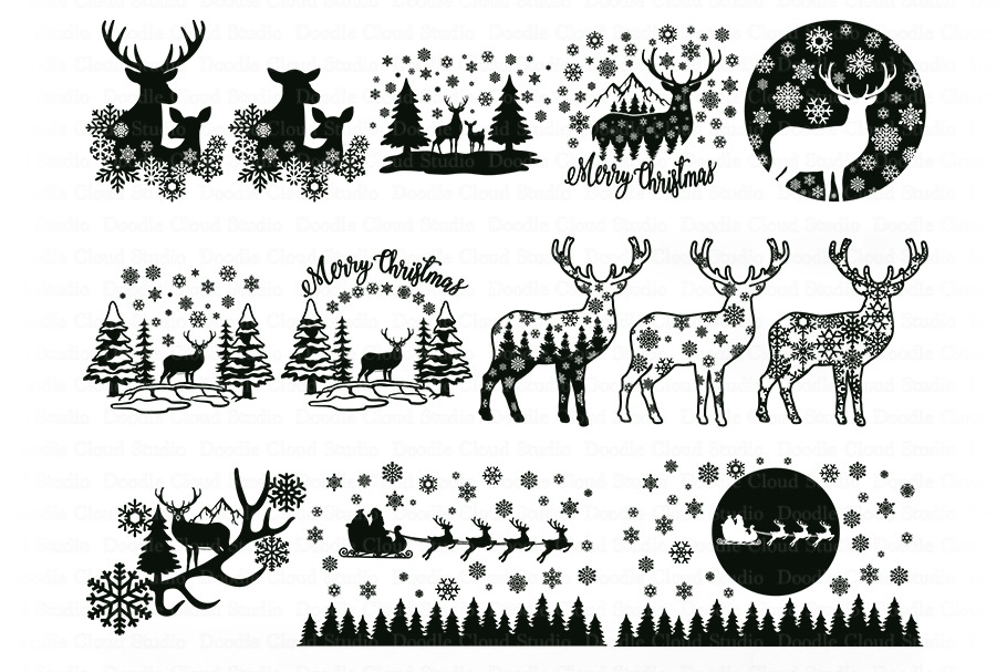 Download Deer Svg Christmas Scene With Deer Pre Designed Photoshop Graphics Creative Market