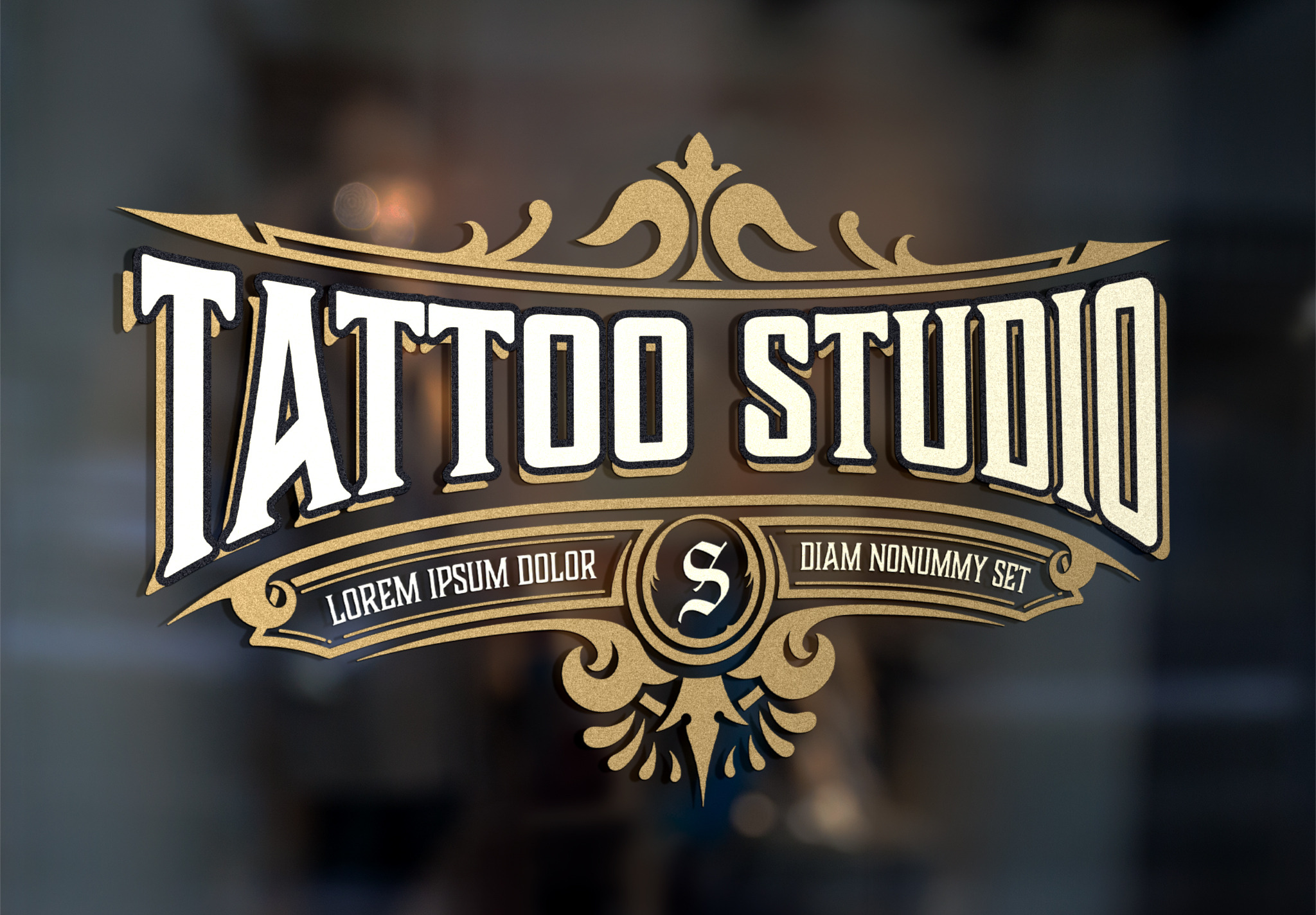 Vintage Tattoo Logo With Gold Elemen Creative Illustrator Templates Creative Market