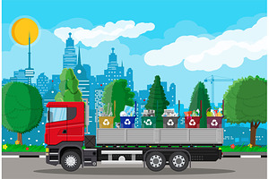 Garbage truck collecting waste | Pre-Designed Photoshop Graphics