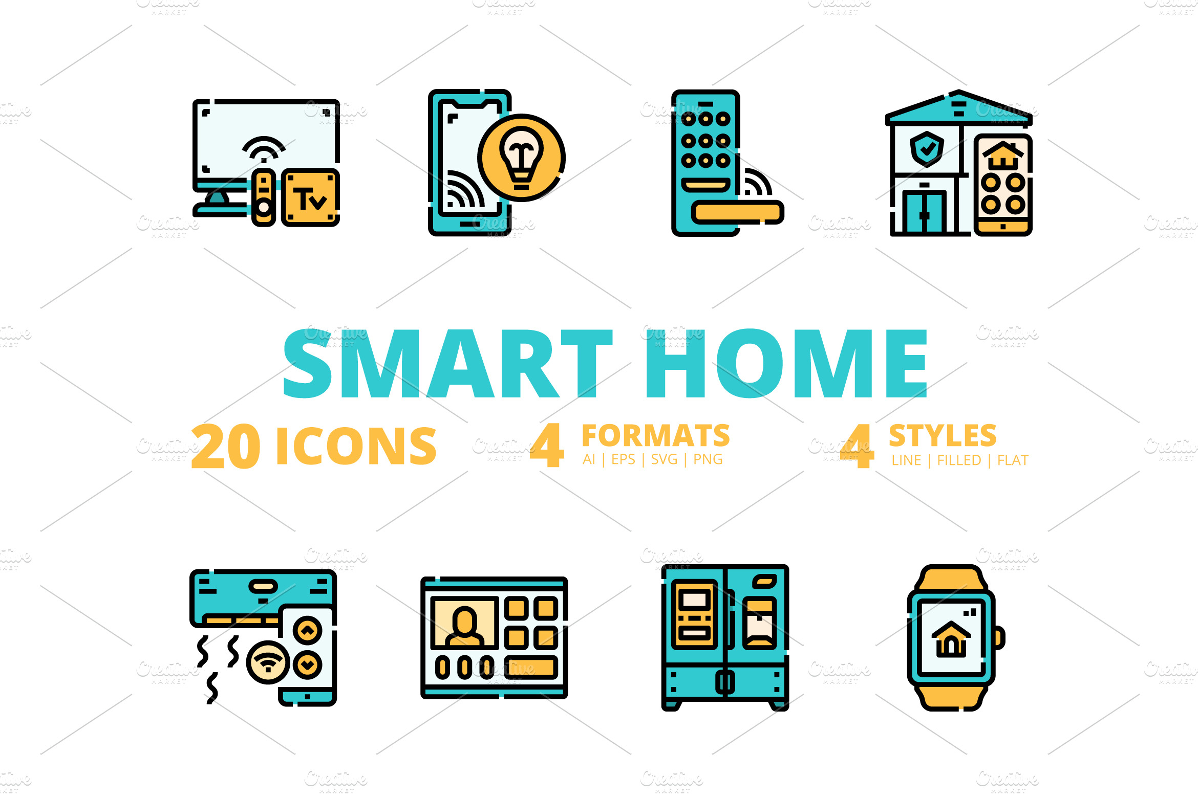 Smart Home Icons Packs Pre Designed Illustrator Graphics Creative Market