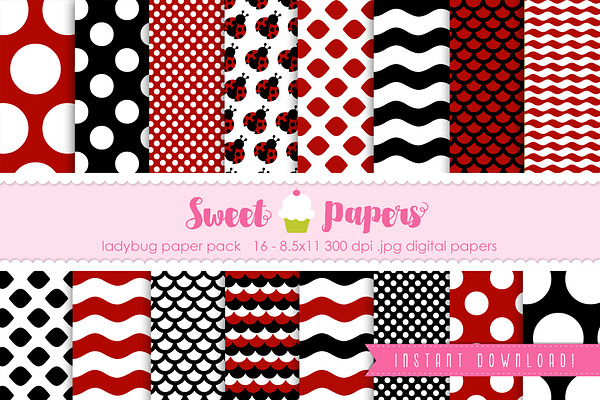 Ladybug Digital Paper Pack | Custom-Designed Graphic Patterns